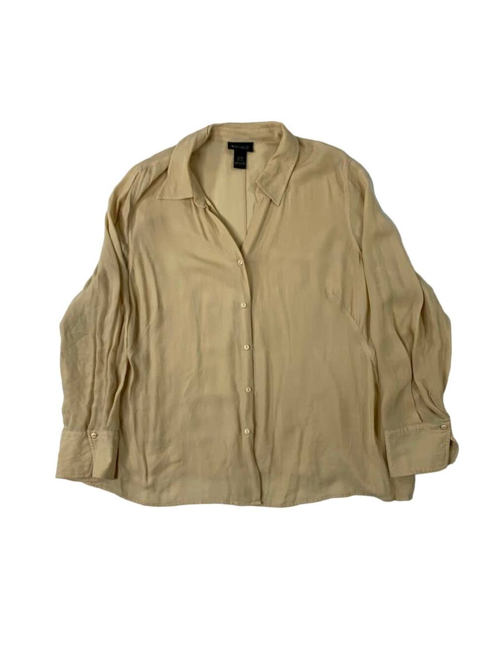 Lane Bryant Nude Minimalist Long Sleeve Sultry Dainty Silk Button Down